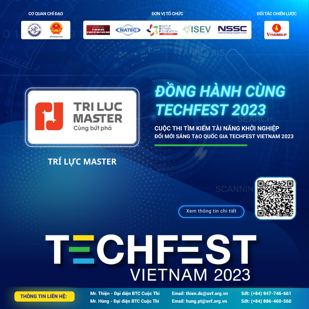 TRÍ LỰC MASTER vinh dự được đồng hành cùng Cuộc thi Tìm kiếm Tài năng Khởi nghiệp Đổi mới sáng tạo Quốc gia TECHFEST Việt Nam 2023